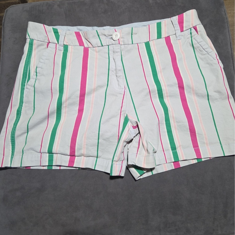 Crown & Ivy Caroline Shorts Womens 12 Pink Green Striped Cotton Stretch 4"